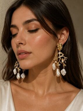 Zara Gold-Tone Pearl Branch Drop Earrings
